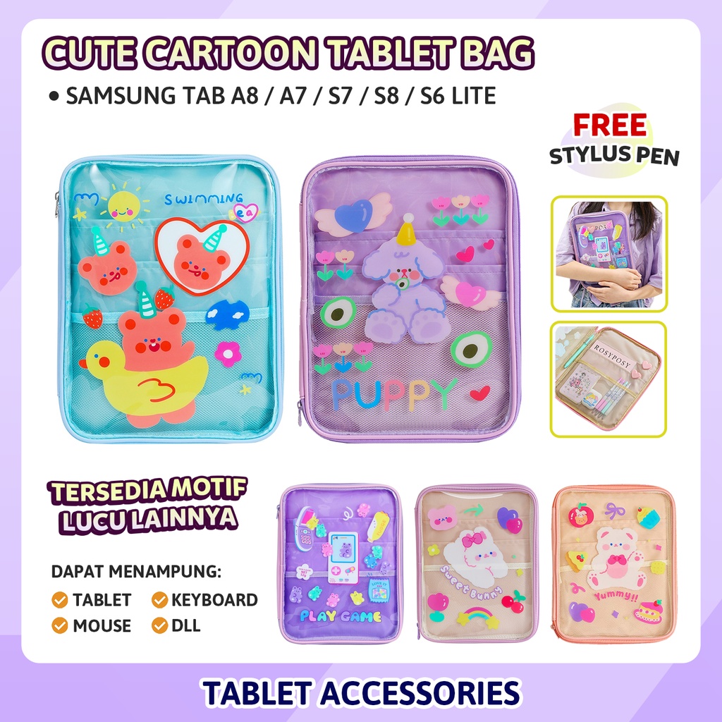 Samsung Galaxy Tab A8 S8 S7 A7 S6 Lite X205 X706 T505 T975 P615 P619 Cute Cartoon Bag Korea Tas Tabl