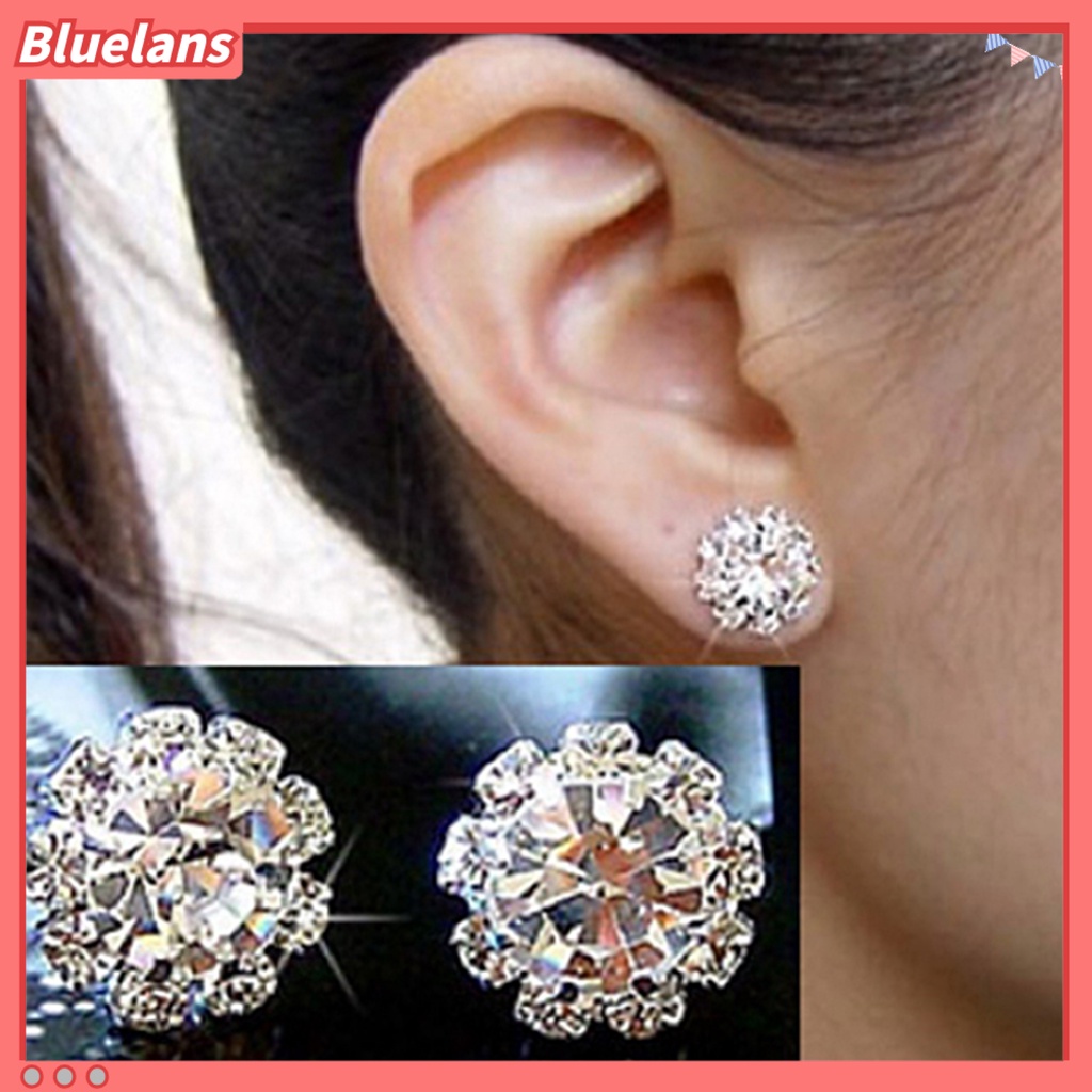 Bluelans 1 Pair Ear Stud Rhinestone Charming Alloy Flower Shaped Elegant Earrings for Women