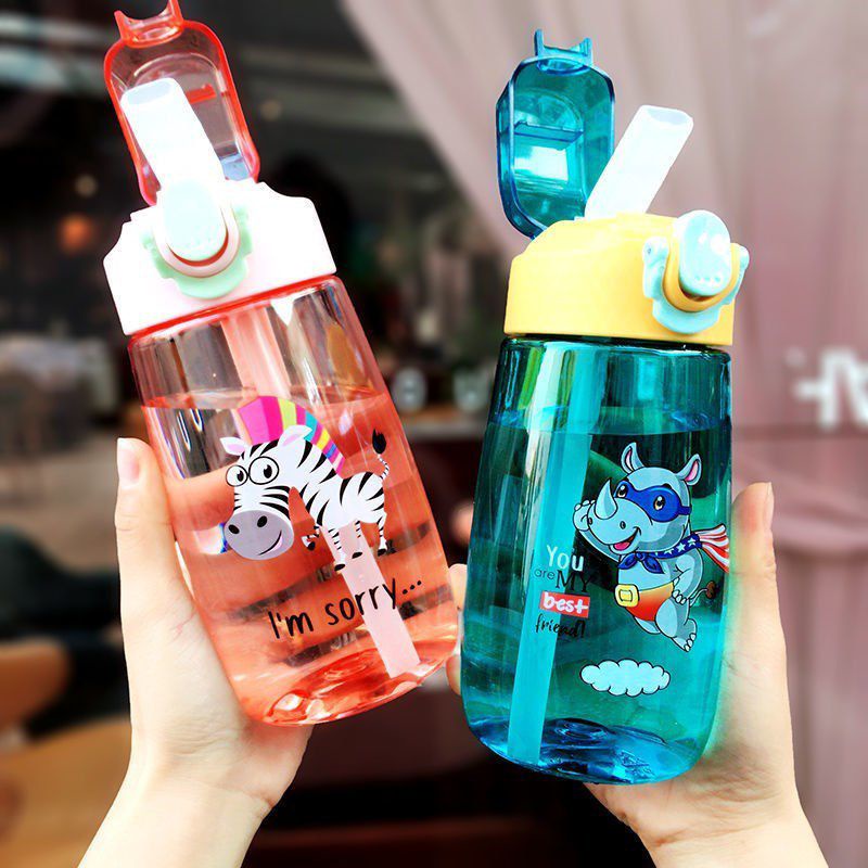 BOTOL MINUM ANAK PLASTIK DENGAN TALI KARAKTER HEWAN BPA FREE 480ML 0877