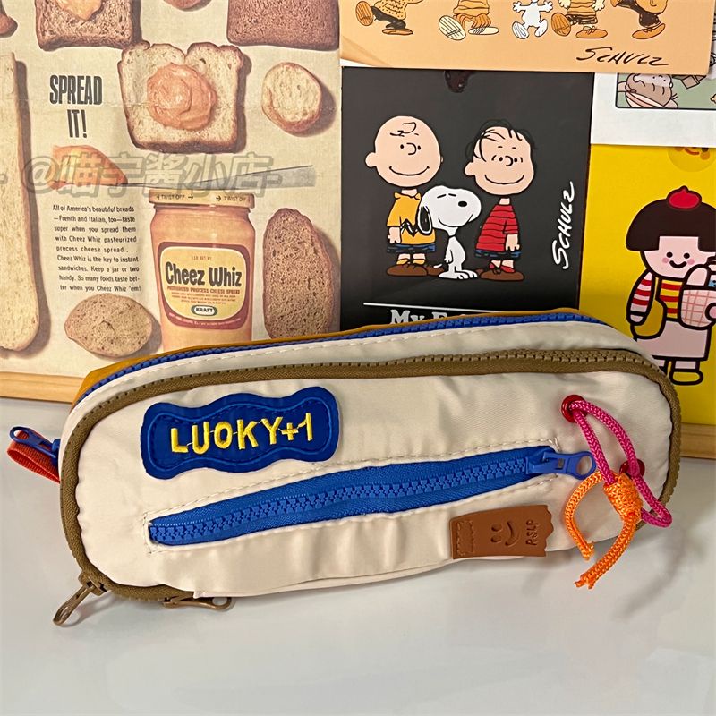 ✹▪♣Sera warna kontras mahasiswa perempuan multi-fungsional niche kapasitas besar tiga lapis tas penyimpanan alat tulis retro bernilai tinggi tas pensil