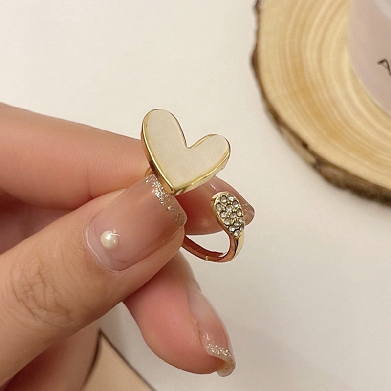 Fancyqube Cincin Model Terbuka Desain Hati Warna Emas Gaya Minimalis Untuk Wanita