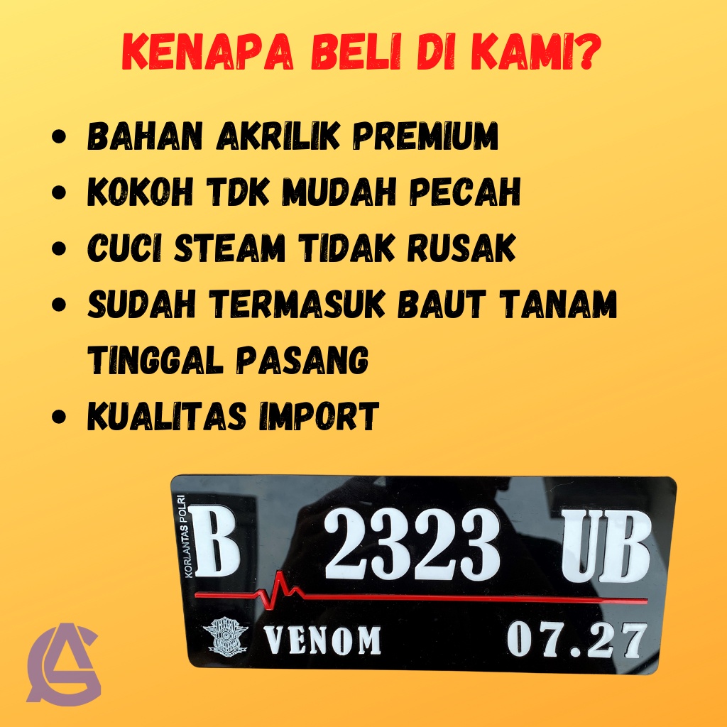 Plat Nomor Motor Akrilik Timbus Variasi Hitam Putih Glossy Doff Custom Baut Tanam Keren Murah Original / Plat Nomor Akrilik Timbul Keren Model Terbaru