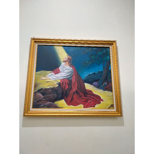 lukisan tuhan yesus berdoa plus pigora 85×100