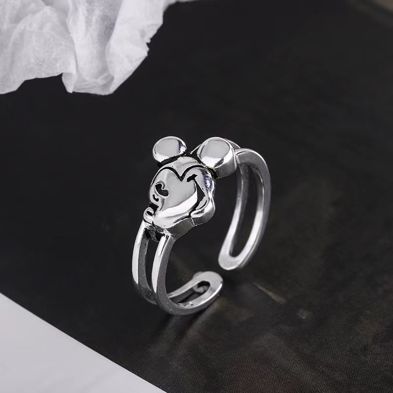 2021 Cincin Lapis Ganda Model Terbuka Desain Kartun Mickey Mouse Bahan s925