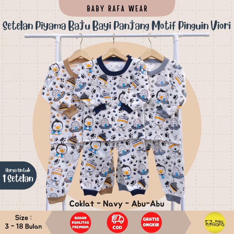 [rumahbayipdg] Stelan piyama baju panjang bayi 3-18 Month merk viori motif penguin