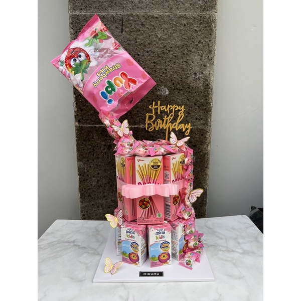 Mirumu - Snack Tower - Tower Snack - Pink snack tower - Snack box - Snack gift - Snack ulang tahun