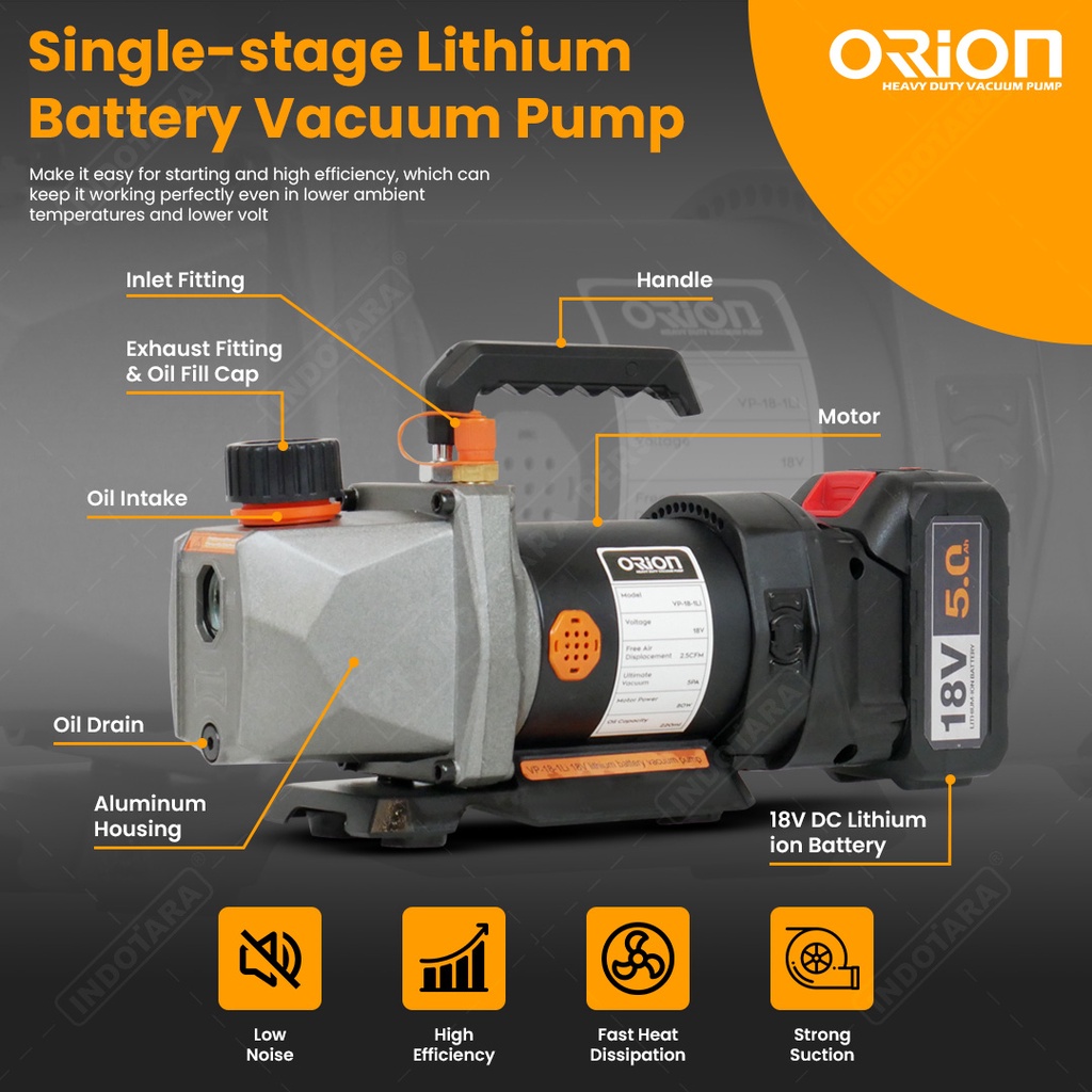 Cordless Vacuum Pump Mesin Pompa Vacuum Orion Lithium VP-18-1Li