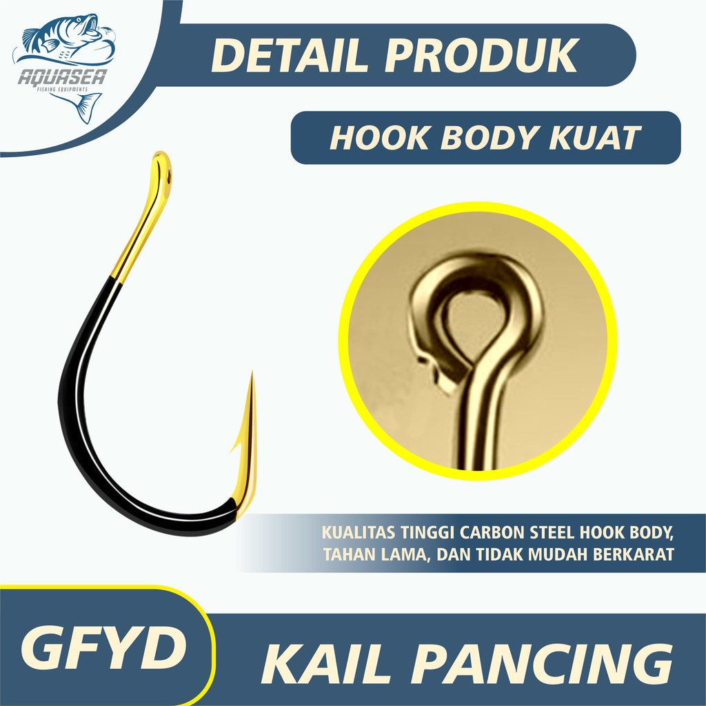 AQUASEA Kail Pancing Gold Hitam Isi 10pcs/pack High Carbon Steel Barbed Fishing Hook Tackle Kail GFYD-3