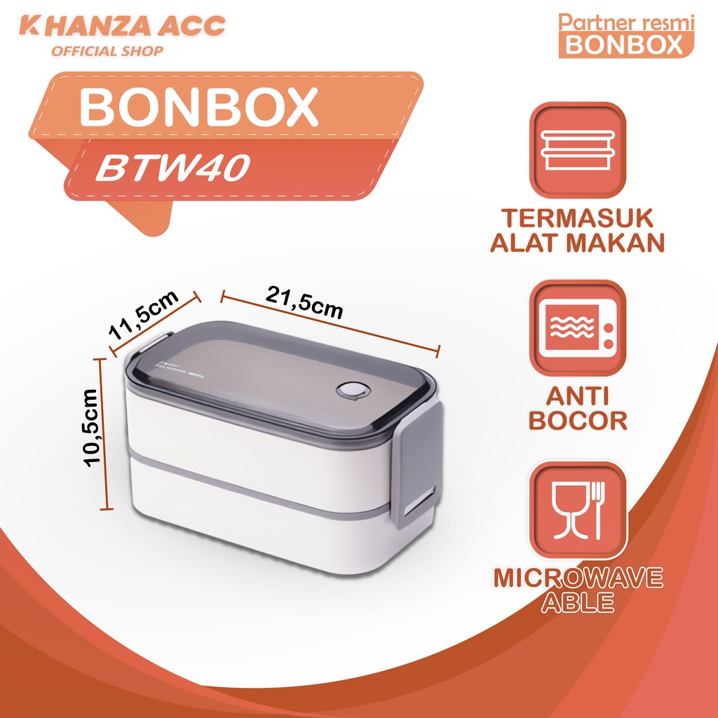 KHANZAACC BONBOX BTW40 Kotak Makan Lunch Box Microwaveable Food Grade 2 Tingkat