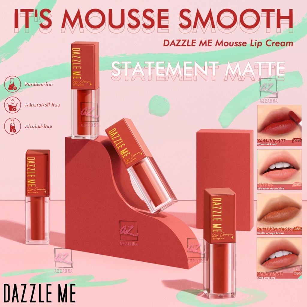 DAZZLE ME Mousse Lip Cream | Silky Lipstik Moisturizing Lip Care Reduce Lip Wrinkles BPOM