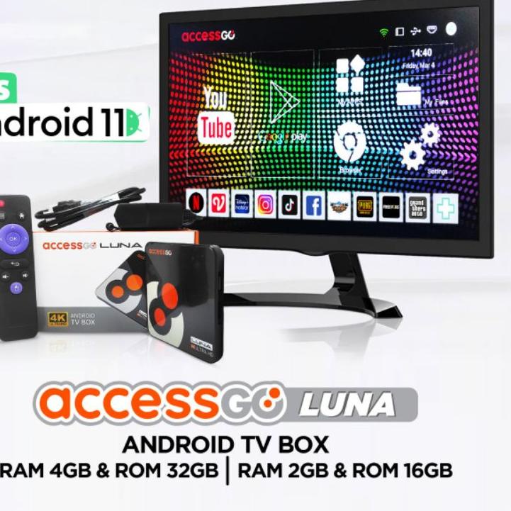 New Stock TV Box Android 11 AccessGo Luna STB Ram 2GB/16GB & 4GB/32GB