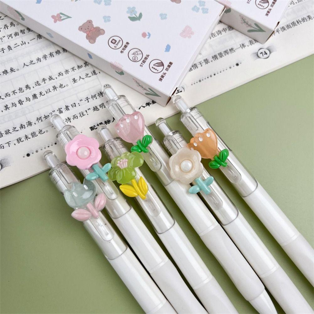 R-flower 6PCS/Set Pulpen Gel Perlengkapan Kantor Sekolah Alat Tulis Press Type Signature Pen