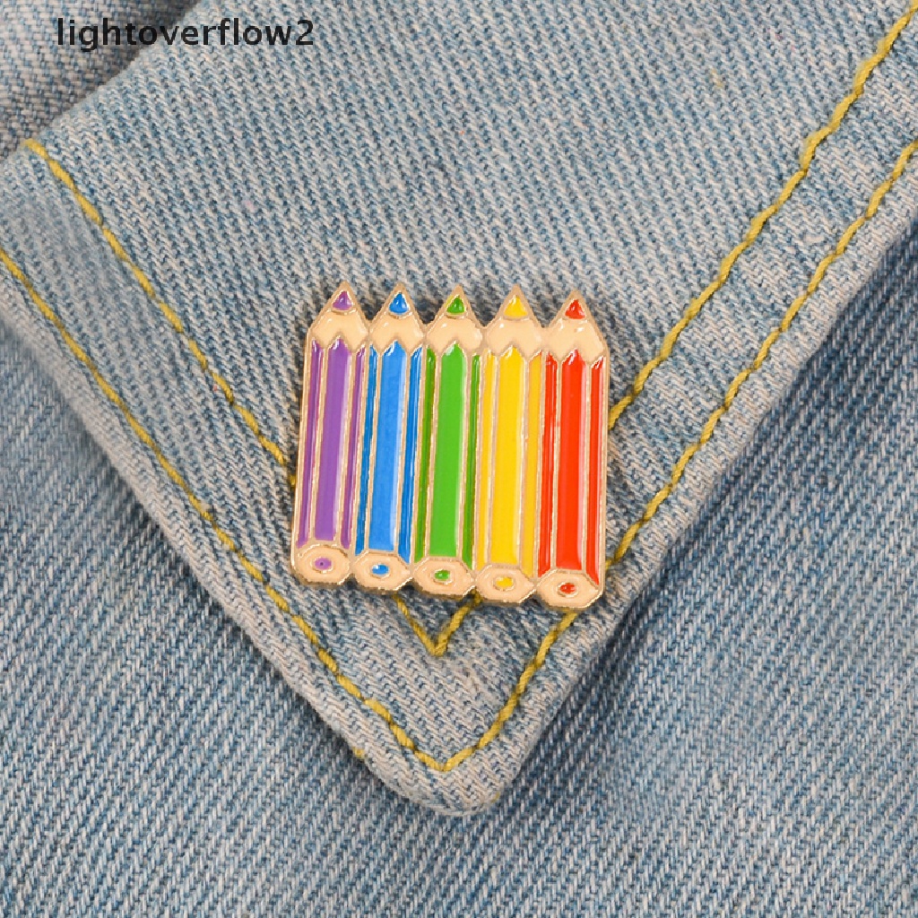 (lightoverflow2) Bros pin Enamel Bentuk Pensil Warna Untuk Aksesoris Pakaian Denim Anak Perempuan