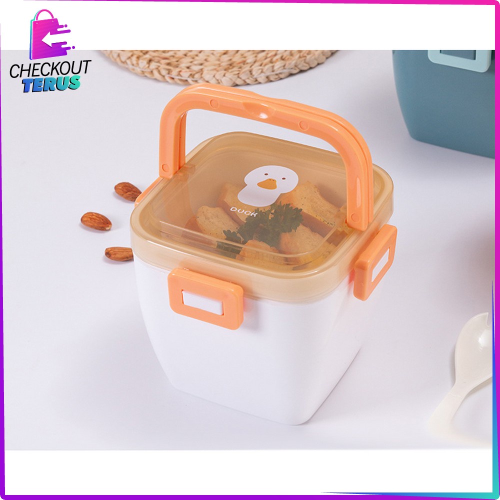 CT C691 Kotak Bekal Portable Tempat Makan Dengan Pegangan BPA FREE Motif Karakter Anti Tumpah Dengan Sendok Plastic Lunch Box Set