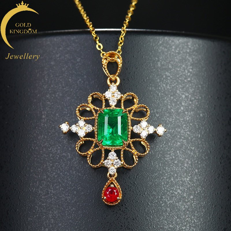 Goldkingdom Perhiasan Fashion 24K Bangkok Aksesoris Ready Stock Natural Emerald Pendant Ruby Vintage Lapis K Emas Asli Kadar 375 Manik Kalung