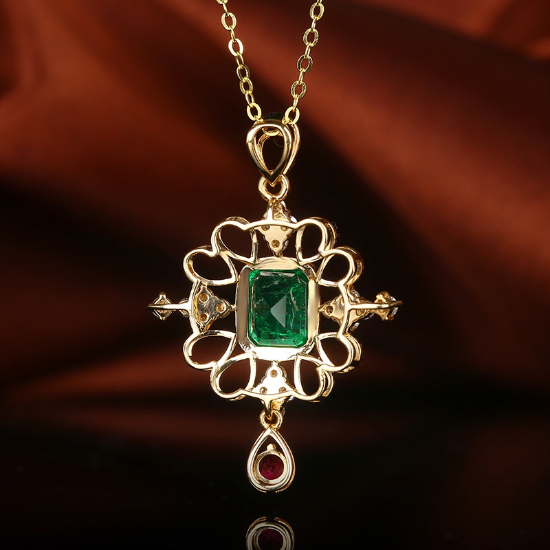 Goldkingdom Perhiasan Fashion 24K Bangkok Aksesoris Ready Stock Natural Emerald Pendant Ruby Vintage Lapis K Emas Asli Kadar 375 Manik Kalung