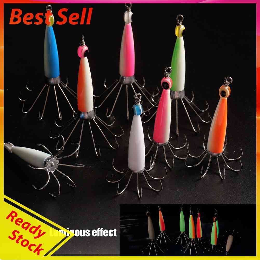 Umpan Pancing Hard Bait Bentuk Cumi-Cumi Menyala Dengan Kail