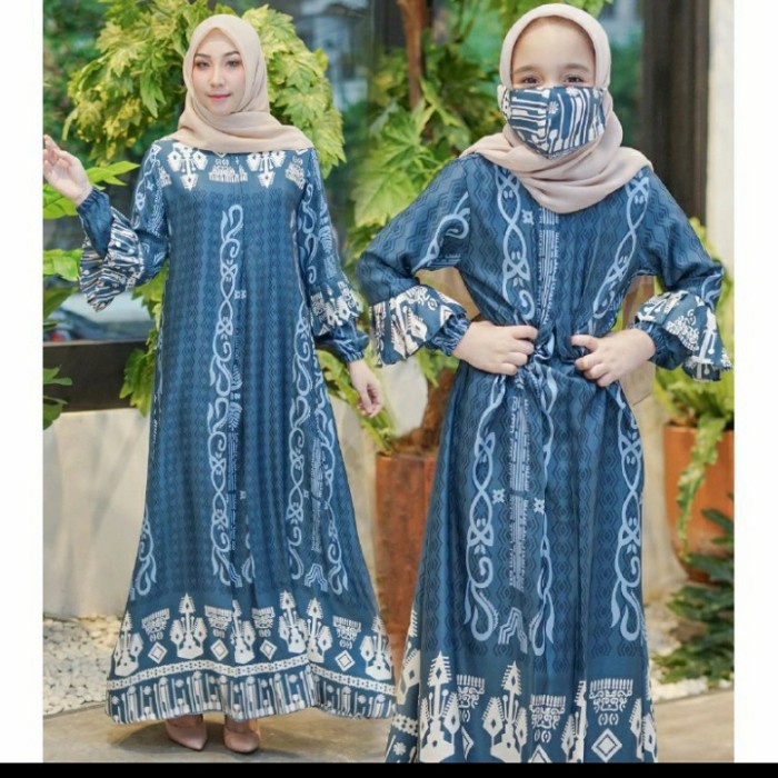 GAMIS RB Couple gamis Kia Ibu dan Anak Maxi motif Fashion Wanita Muslimah D - Biru, All Size dewasa 