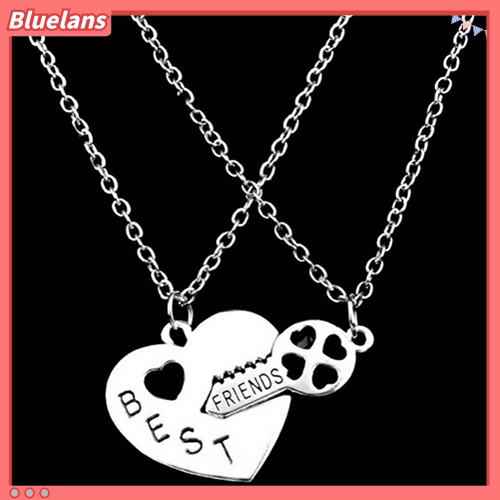 Bluelans 2Pcs Love Heart Key Pendant BFF Best Friend Letter Carved Necklace Gift