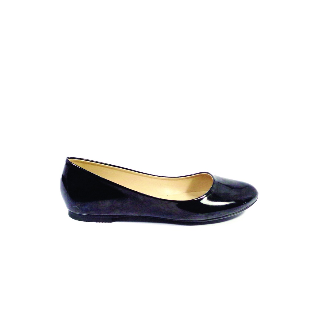 Workswell Sepatu Flat Wanita Basic Ujung Bulat Kode 138 Hitam Glosy