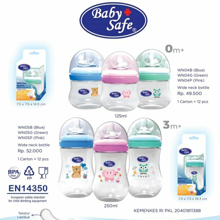 BABY SAFE Botol Susu Wide Neck 250 ml - Botol Susu Bayi Bergambar Karakter