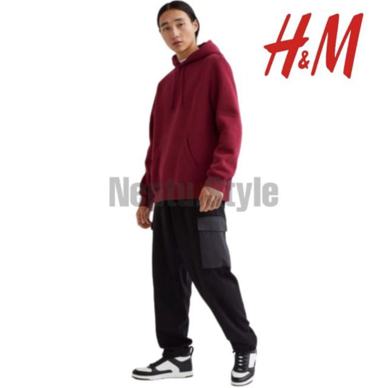 Hoodie HnM Basic Merah Maroon Outwear Jaket Sweater Polos H&M