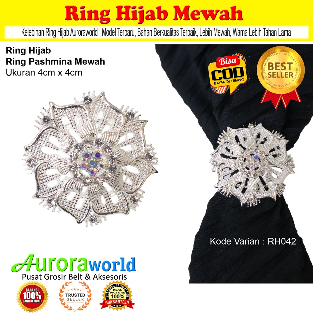 Auroraworld Ring kerudung hijab ring syal permata Ring Pashmina Berlian mutiara Mewah bros cincin kerudung scarf fashion terbaru anti hitam bisa COD RH - 1D