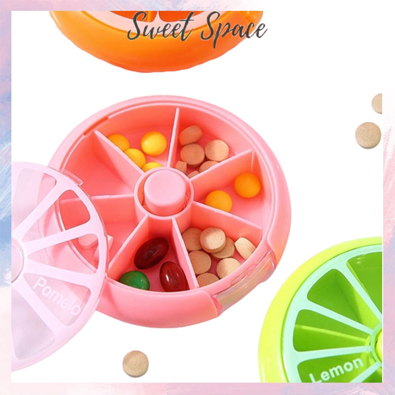 KOTAK PENYIMPANAN OBAT VITAMIN 7 PUTAR MOTIF BUAH [SWEETSPACE]