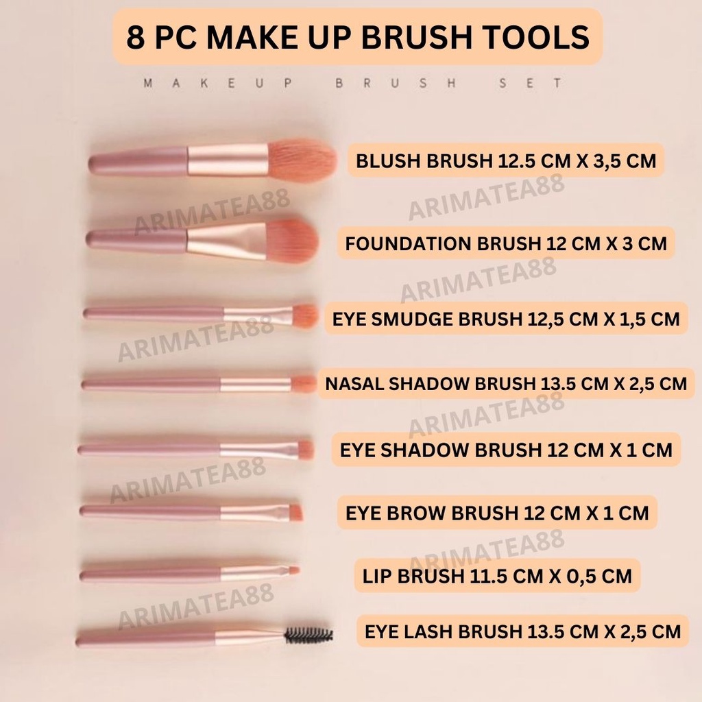 KUAS MAKE UP ISI 8 MAKE UP  BRUSH TOOLS KUAS SET MAKE UP PAKET BEAUTY TOOLS TRAVEL
