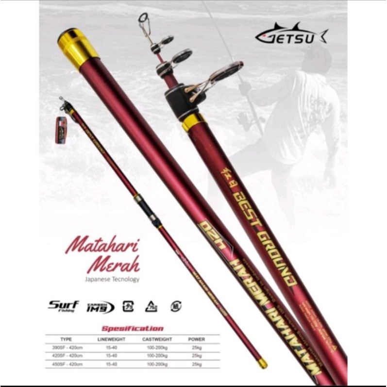 Joran surf getsu matahari merah 390/420/450 kaku dan ringan