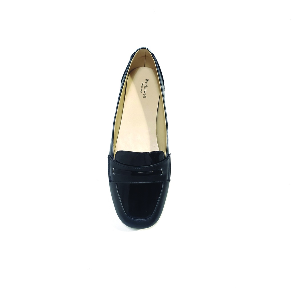 Workswell Sepatu Flat Loafer Wanita FW2 depan wide warna hitam