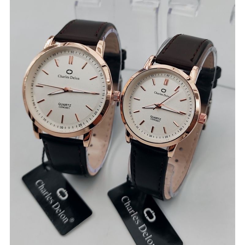 jam tangan couple charles delon kulit tipis original anti air