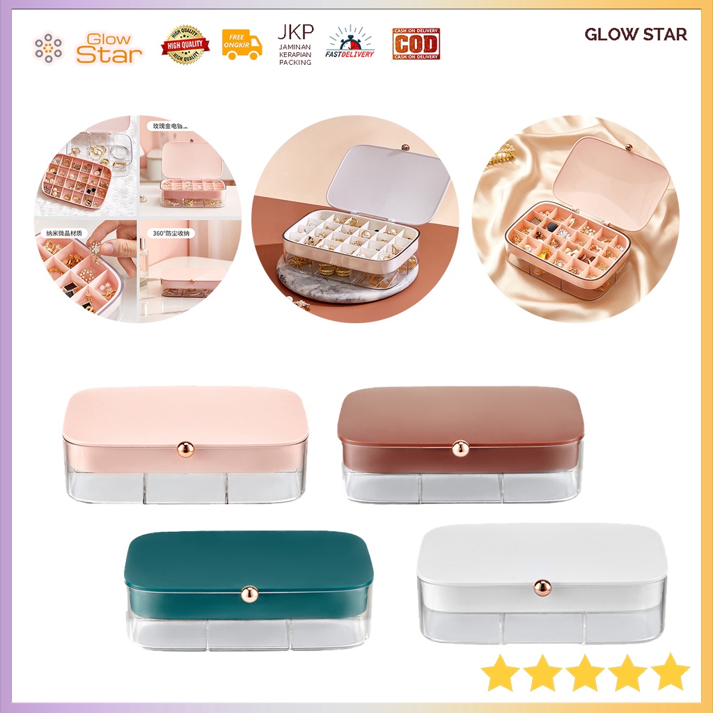 KPP4 Kotak Penyimpanan Perhiasan Premium Akrilik 6 &amp; 24 Slot Kalung Anting Cincin Gelang Storage Case Jewelry Display Box Set Pink Green nordic korea comparement slot akrilik elegan Grid Box Kecil Multi Slot Organizer Rias Perapi Meja Kerja Bedak