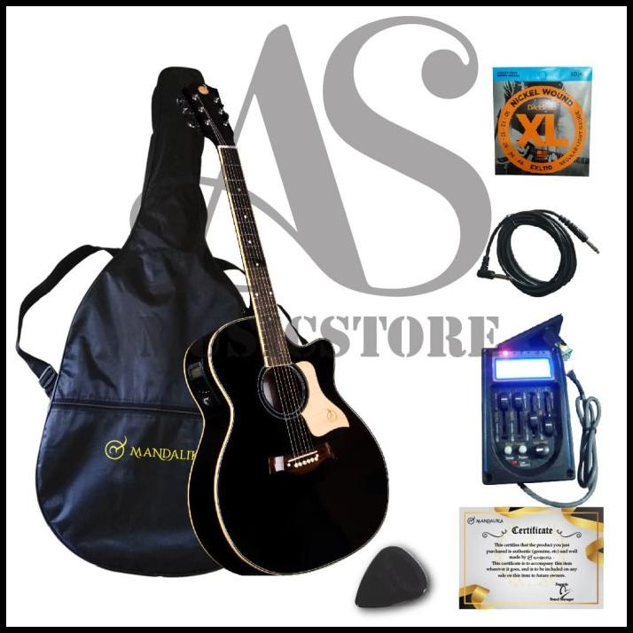 Gitar Akustik Mandalika Dts-01 Hitam Elektrik Tuner Bonus Banyak