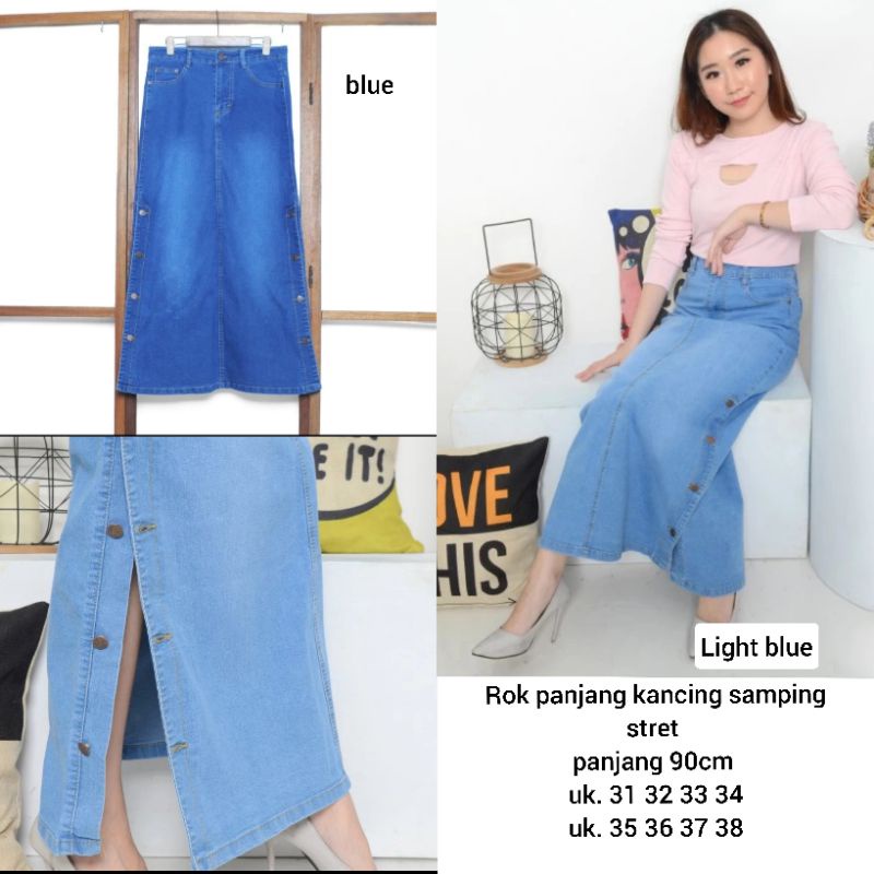 rok jeans 7/8 kancing samping uk. 31-38