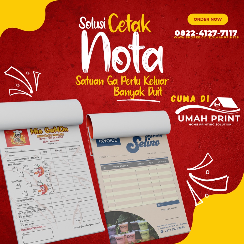 

Cetak Nota NCR 1 ply isi 100 lembar ukuran 1/4 Folio