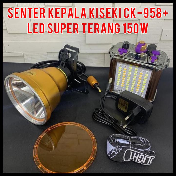 Senter Kepala LED Super Terang Kiseki CK-938+ / Lampu Senter Kepala 100 Watt / Headlamp LED Senter Kiseki Ada Korek Api dan Lensa Kuning BISA COD