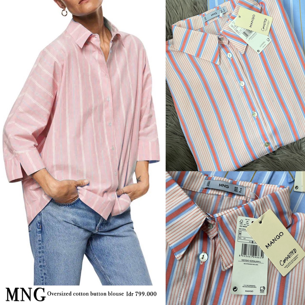 MNG/ZR cotton striped overiszed cotton button up blouse