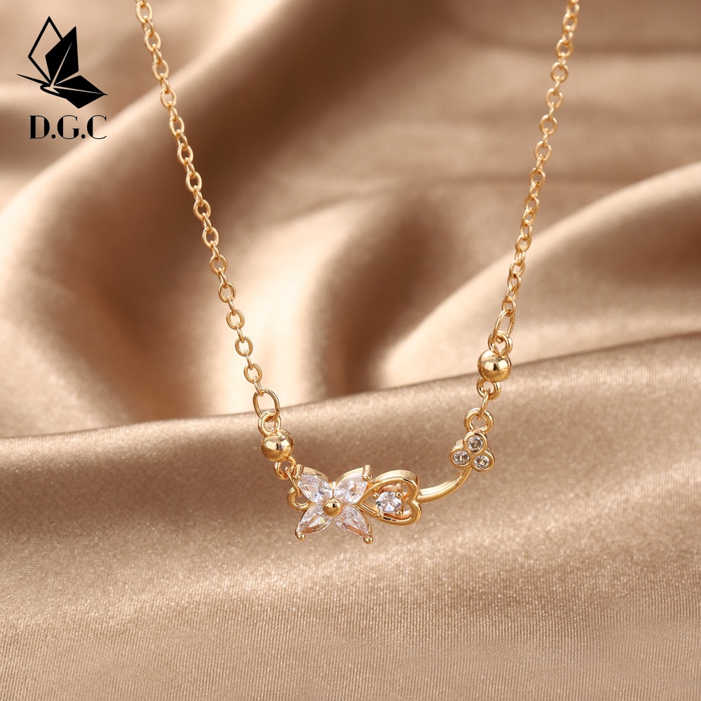 ✅COD Kalung Titanium Wanita Fashion Perhiasan Emas Nama Dewasa Aksesoris Rantai Berlian Hati Liontin Anti Karat D066-D075