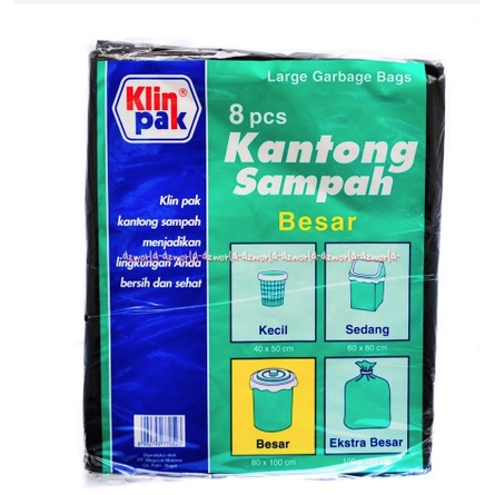 Klin Pak Kantong Sampah Besar 8pcs Plastik Sampah Hitam Ukuran Besar 80cmx100cm Klinpak Klinpack Black large Garbage Trash Bags Plastic Bag