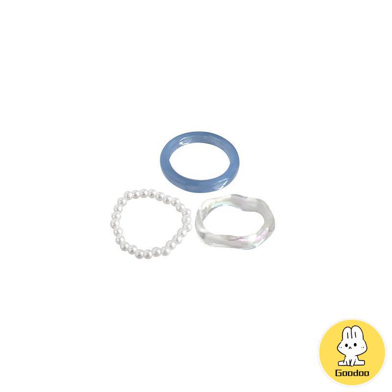 3Pcs/Set Cincin Resin Sederhana Cincin Mutiara Wanita Set Cincin Akrilik Premium-Doo