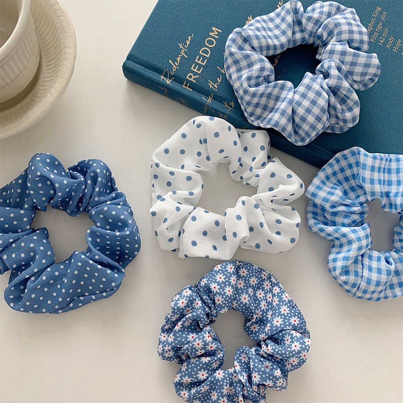 Scrunchie Kunciran Rambut Wanita Motif Blue Sky Fashion Wanita Korea Ikat Rambut Import EUNSEO