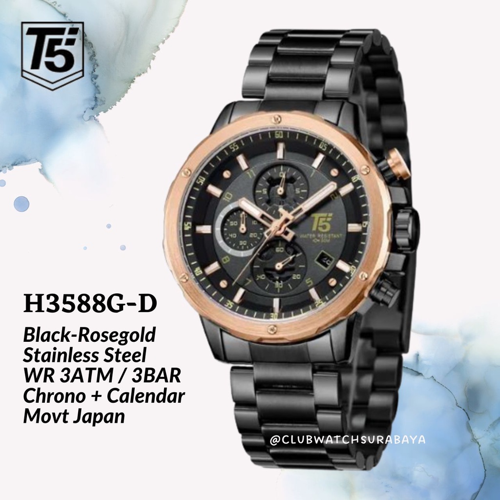 Jam Tangan Pria T5 H3588G-D Original Chronograph Free Box Unik / T5 H3588G-D Jam Tangan Laki-Laki Ch