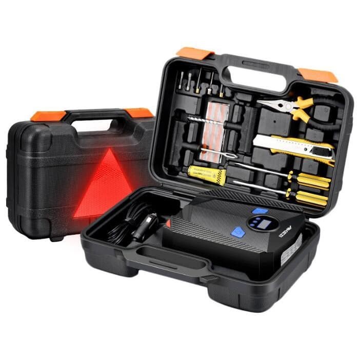Pompa Ban Mobil Pompa Motor Elektrik Portable + Case + Peralatan Tools