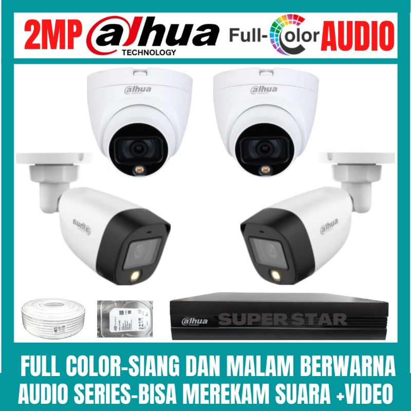 PAKET CCTV DAHUA COLORVU 2MP 4 CHANNEL 4 KAMERA  AUDIO SERIES FULL COLOR