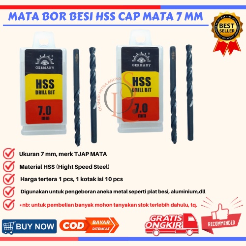 Mata Bor Besi HSS 7 mm Merek Cap TJAP MATA Berkualitas⠀