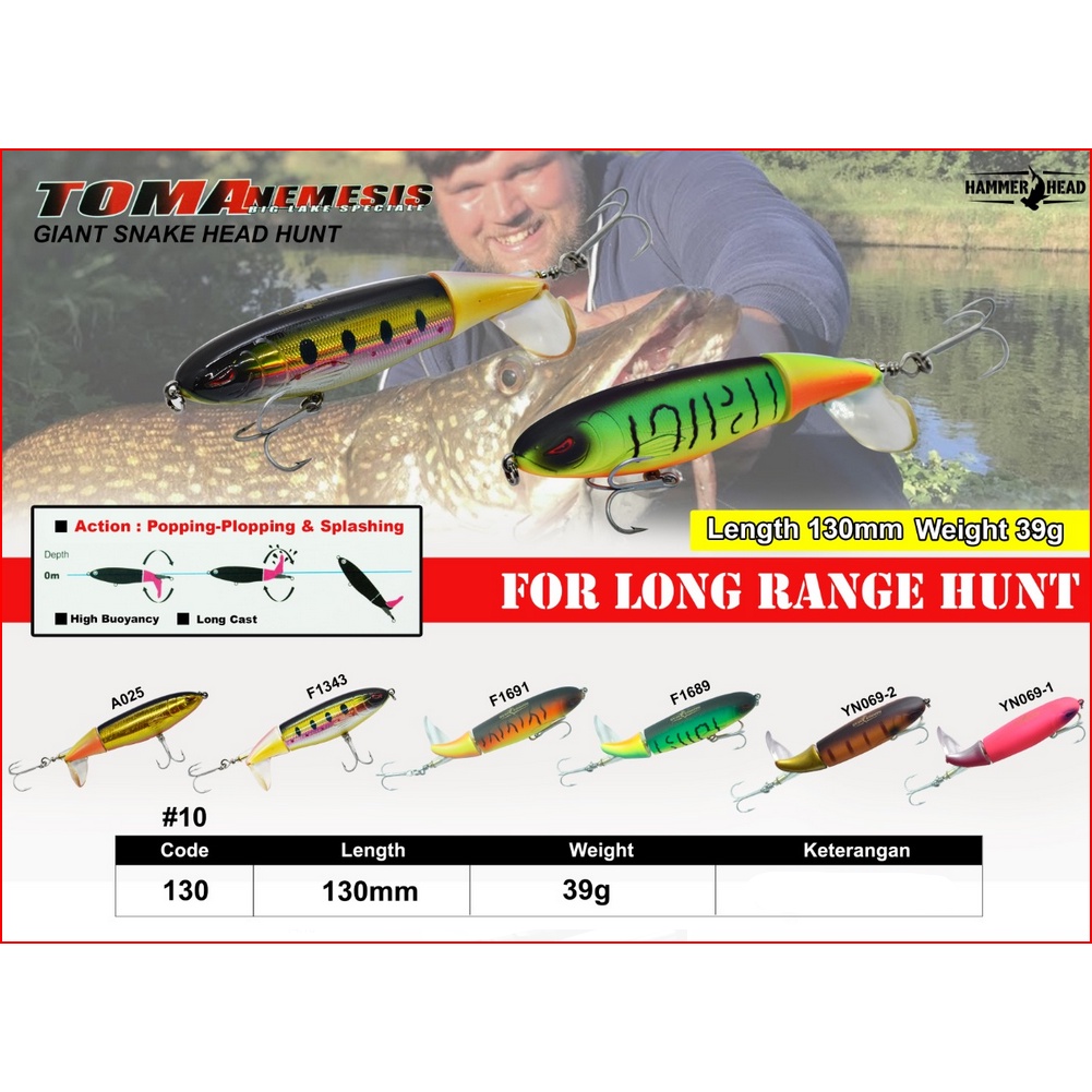 Hammerhead Tomanemesis 39gr 130mm Special Snakehead Hunt Umpan Pancing Whopper Plopper | Umpan Panci