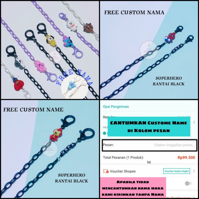 LIBRA TALI MASKER GRATIS NAMA  TALI MASKER RANTAI PLASTIK // Kalung masker rantai akrilik //// FREE 