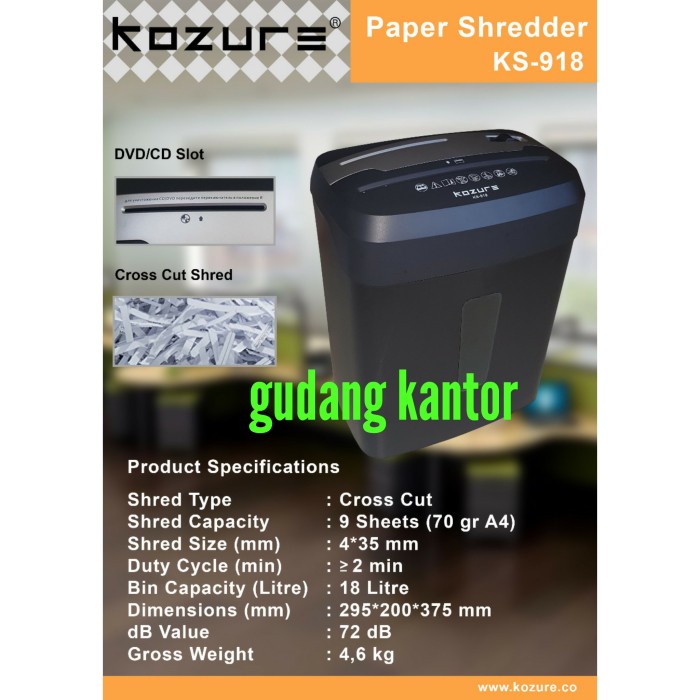 

Mesin Penghancur Kertas KOZURE KS918 Cross Cut - Paper Shredder