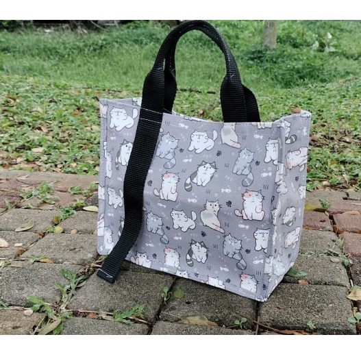 totebag tas handbag jinjing motif kucing cat model tali marhe n terlaris bahan kanvas tebal